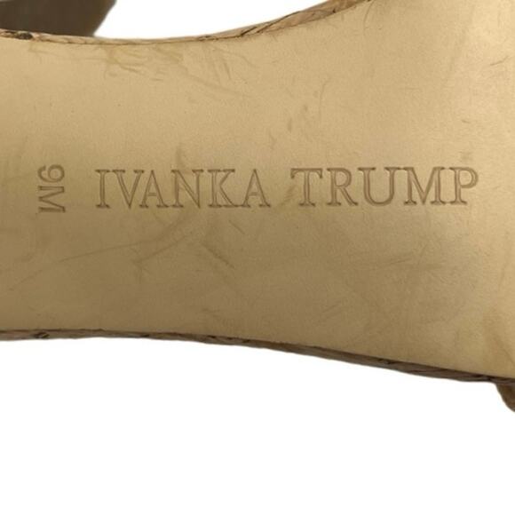 Ivanka Trump Beige Tan Open Toe Ankle Strap Buckle Block High Heels Sandals 9M - Picture 6 of 6
